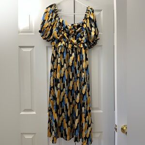 Piper & Scoot Abstract Puff Sleeve Midi Dress | Sz L EUC
